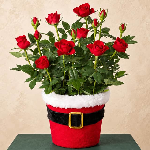 Red Rose in Santa Pot by Bunches