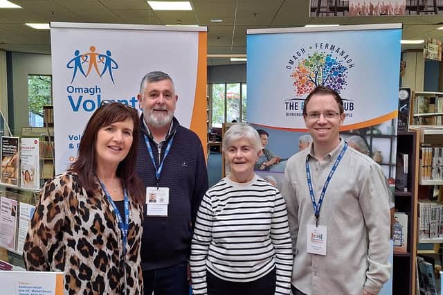 The Omagh Volunteer Centre staff at the event from left, Carol Conway, Laurence Harte, Monica Coyle (chairman) and Martin Cassidy. SU1342CD26