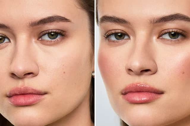 Before and after: What a difference a little glow makes! Hourglass's gorgeous Hope palette adds rosy colour, warmth and a beautifully luminous finish.