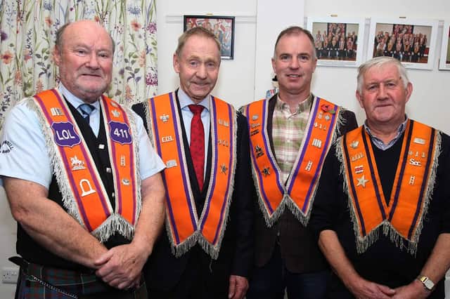 Present officers of Blossomhill LOL 411 in the Centenary year, from left: DM John McKinney, WM Brian Beattie, treasurer Aaron Kee and secretary George Woods. IB3744CD26