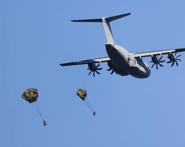 French and British Paratroopers jump from RAF A400’s as part of Exercise RHINO TITAN. 