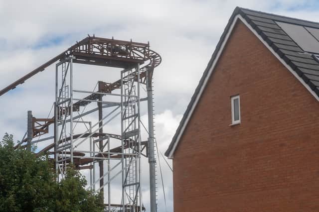 A rollercoaster built next to a housing estate in Hucknall, nr. Nottingham.