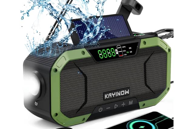 Built for wet weather: The KAYINOW emergency radio boasts IPX5 water resistance, making it an interesting option for households preparing for storms and power cuts following new Government advice.