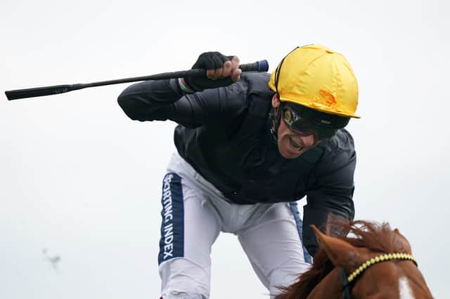Stradivarius ridden by Frankie Dettori on their way to winning the Paddy Power Yorkshire Cup Stakes during day three of the Dante Festival 2022 (Picture: PA)