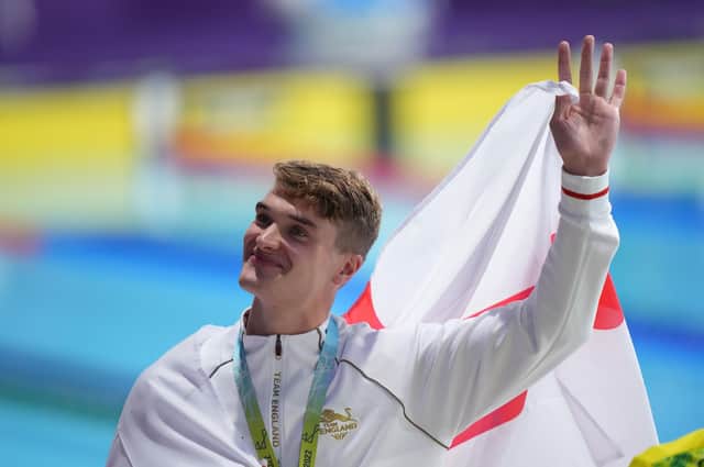 SAME AGAIN? England's James Wilby with his gold medal for winning the Men's 100m Breaststroke Final at Sandwell Aquatics Centre in Birmingham. Picture: Tim Goode/PA