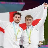 England's Anthony Harding and Jack Laugher with their Gold medals won in the Men's Synchronised 3m Springboard Final (Picture: PA)
