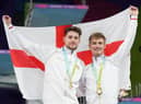 England's Anthony Harding and Jack Laugher with their Gold medals won in the Men's Synchronised 3m Springboard Final (Picture: PA)