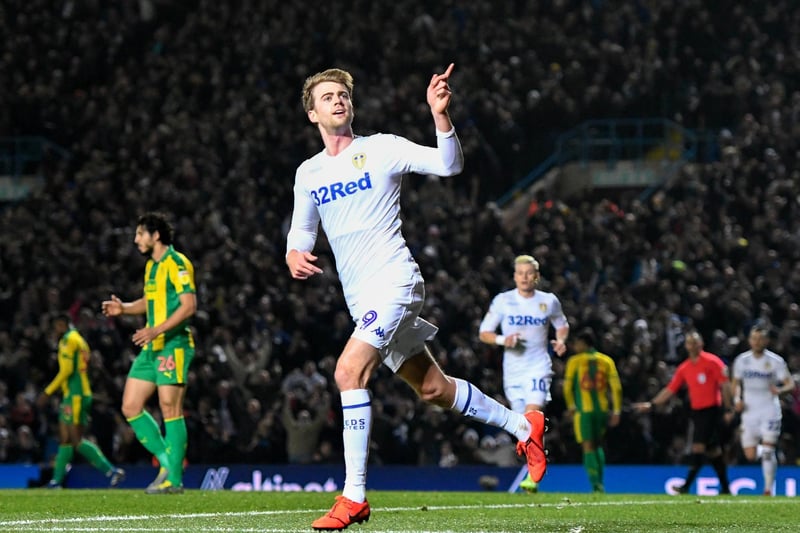 Patrick Bamford celebrates scoring Leeds United's second goal.
