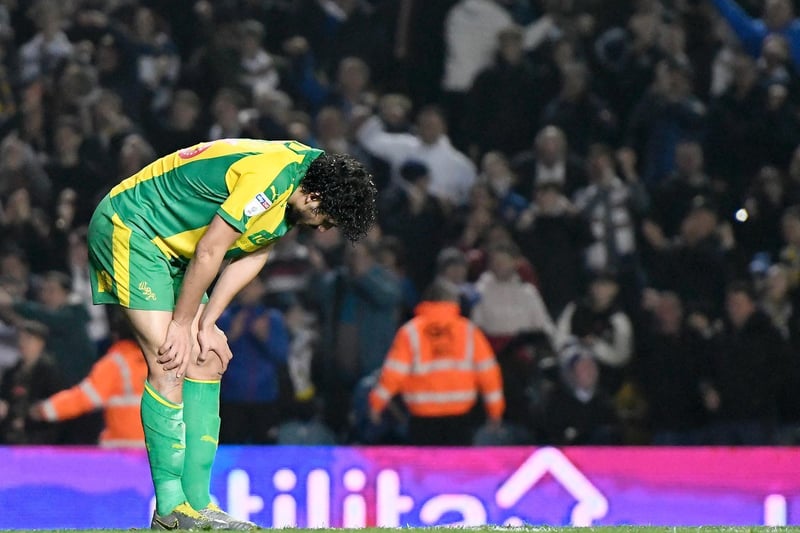 West Brom centre back Ahmed Hegazi stands dejected.