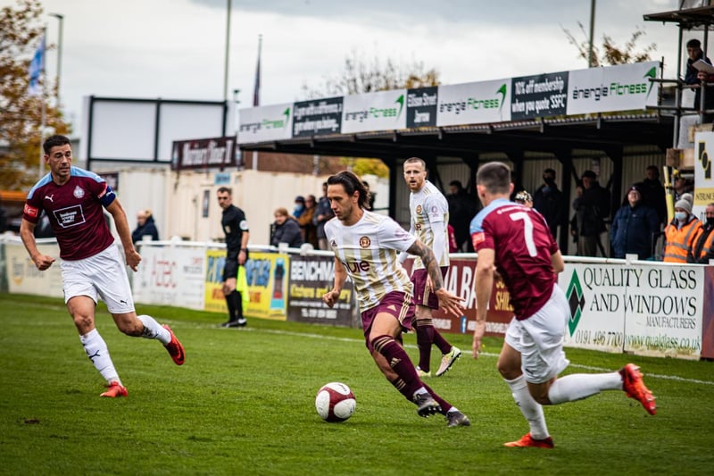 Danny Williams in action for Town during their hugely disappointing FA Cup defeat at South Shields, after which it emerged the squad had suffered an outbreak of Covid-19. Photo: TS Media