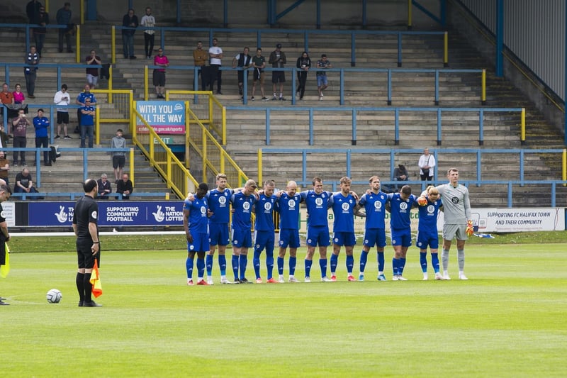 A minute's silence in memory of former Halifax striker James Dean before the final match of the season against Chesterfield. Photo: Jim Fitton