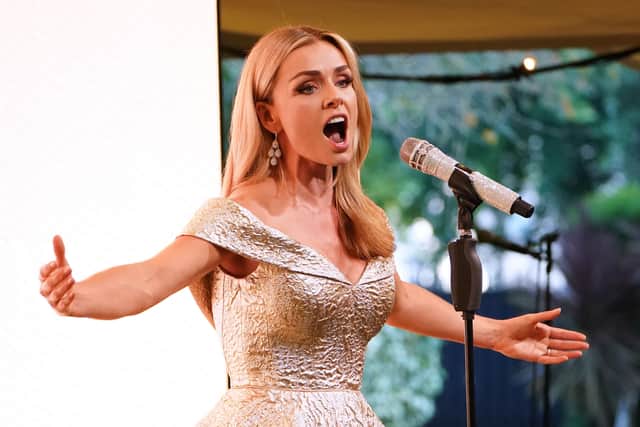 Katherine Jenkins performs during the "A Starry Night In The Nilgiri Hills" event hosted by the Elephant Family in partnership with the British Asian Trust at Lancaster House on July 14, 2021 in London, England. (Photo by Jonathan Brady - WPA Pool/Getty Images)