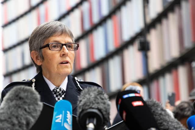 Metropolitan Police Commissioner Dame Cressida Dick makes a statement to the media outside the Old Bailey in London, after police officer Wayne Couzens, 48, was handed a whole life order at the Old Bailey for the kidnap, rape and murder of Sarah Everard.
