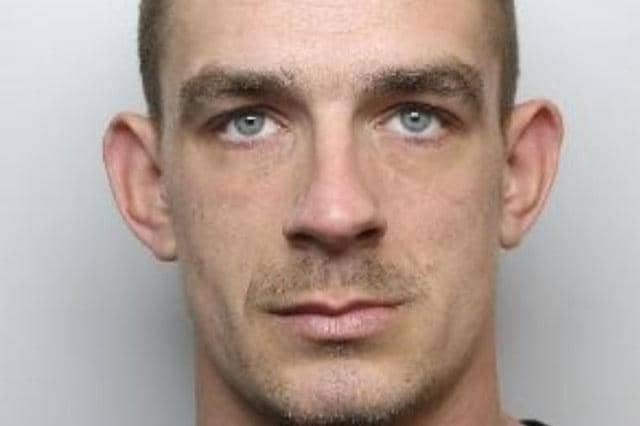 Pictured is Andrew Houghton, aged 30, of HMP Lindholme, Doncaster, who has been jailed after he admitted causing grievous bodily harm with intent following a street attack on a defenceless dog-walker