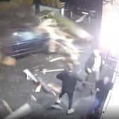 CCTV captured the shocking near-miss outside the busy Hare and Hounds pub in Ormskirk Road, Skelmersdale at around 11pm on Monday, December 27
