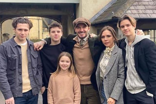 The Beckhams - Brooklyn, Cruz, Harper, David, Victoria and Romeo at their Great Tew home. Picture from Instagram