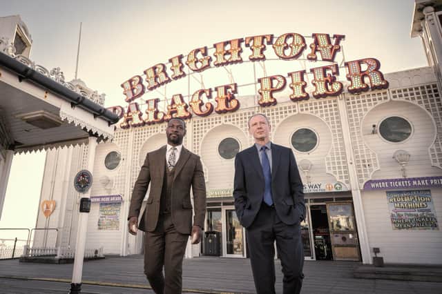 <p>Richie Campbell as DS Roy Grace and John Simm as DS Branson</p>