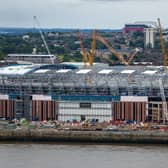 A general aerial view of the Bramley Moore Dock and the construction progress of Everton Football Club's new football stadium with Liverpool Football Club's Anfield Stadium on the horizon on August 23, 2023 in Liverpool, England. The ground will host games at Euro 2028 (Picture: Christopher Furlong/Getty Images)