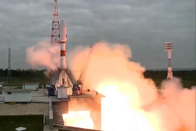 A Soyuz 2.1b rocket with the Luna-25 lander blasts off from the launch pad at the Vostochny cosmodrome, some 180 km north of Blagoveschensk, in the Amur region. Picture: Getty