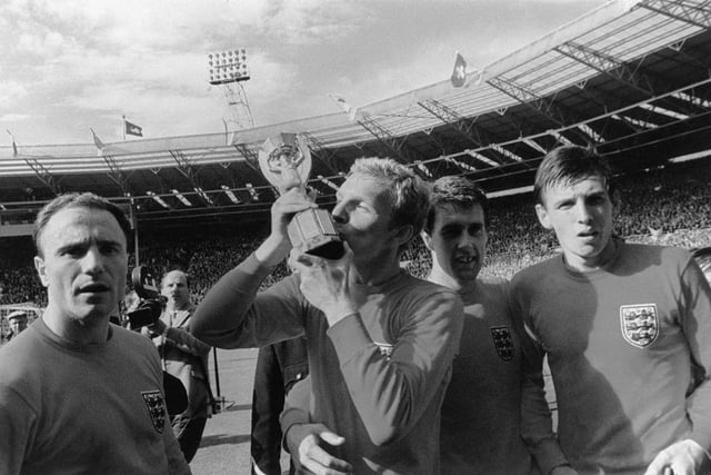 England's one and only victory came on home soil as they lifted the Jules Rimet World Cup at Wembley by beating West Germany 4-2 in extra time. (Photo by Fox Photos/Getty Images)