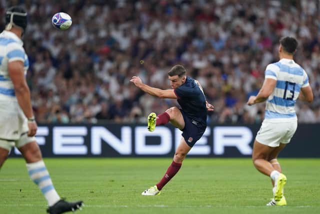 OVER THE TOP: England's George Ford scores a drop-goal against Argentina at the Stade de Marseille. Picture: Mike Egerton/PA