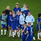 Emma Hayes and Chelsea's team looks on after the end of the UEFA Women's Champions League final.