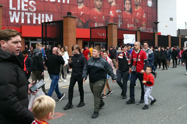 Liverpool fans arrive at Anfield ahead of the pre-season friendly against Athletic Bilbao. Picture: Jan Kruger/Getty Images