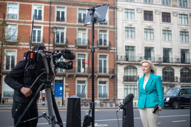 International Trade Secretary Liz Truss appeared on the Sophy Ridge on Sunday show outside BBC Broadcasting House in central London (PA).