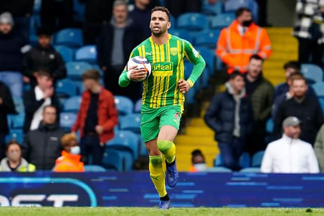 Hal Robson-Kanu of West Bromwich Albion carries the ball after scoring his team's first goal during the Premier League match between Leeds United and West Brom.