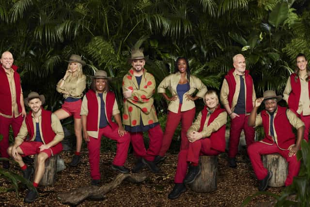 The I'm A Celeb campmates for 2022. From left, Mike Tindall MBE, Owen Warner, Olivia Attwood, Charlene White, Boy George, Chantelle Douglas, Sue Cleaver, Chris Moyles, Babatunde Aleshe and Jill Scott MBE. Picture: Lifted Entertainment/ITV.