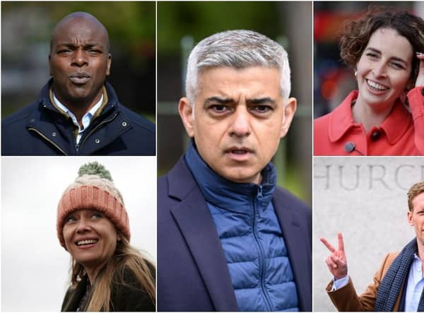 Some of the mayoral candidates for London: (clockwise from top left) Shaun Bailey, Sadiq Khan, Luisa Porritt, Laurence Fox, and Sian Berry (Photos: Getty Images)