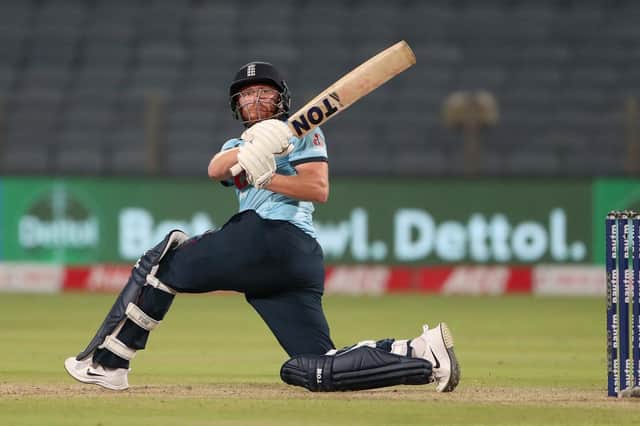 Jonny Bairstow, pictured, smashed 94 from 66 balls in the chase but England fell well short of India’s Krunal Pandya-inspired 317-5. (Pic: Getty)