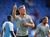 LONDON, ENGLAND - JULY 27: Jayden Stockley of Charlton celebrates scoring their first goal against Crystal Palace and Charlton Athletic at Selhurst Park on July 27, 2021 in London, England. (Photo by Christopher Lee/Getty Images)