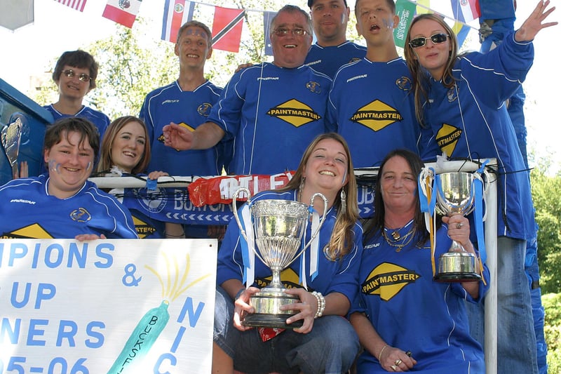 Fans celebrate on the Buxton FC float at the 2006 Buxton Carnival.