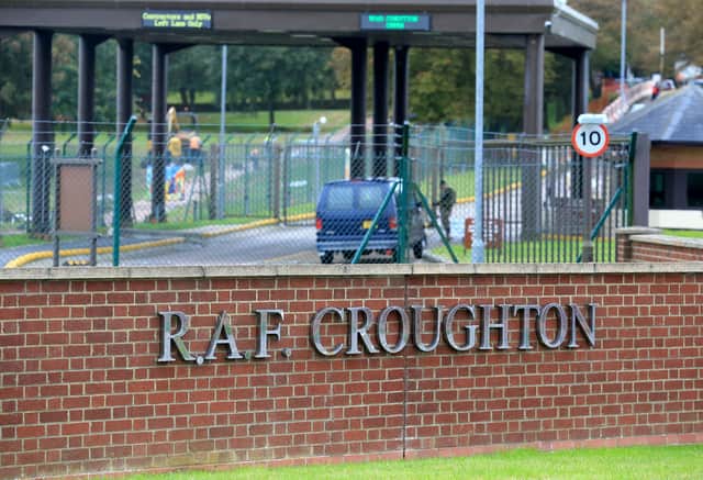 The entrance to RAF Croughton in Northamptonshire near to where British motorcyclist Harry Dunn was killed as he travelled along the B4031 on August 27 (AFP via Getty)