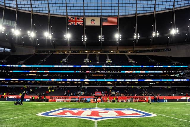 General view inside the stadium after the NFL match between the Carolina Panthers and Tampa Bay Buccaneers at Tottenham Hotspur Stadium on October 13, 2019 in London.