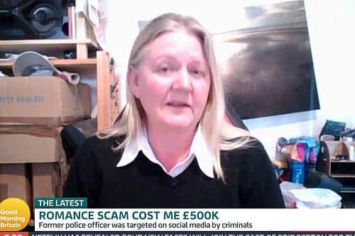 Anne Larkin was conned into handing over £500k to two online conmen while she was still grieving the death of her husband (Photo: Good Morning Britain/ITV)