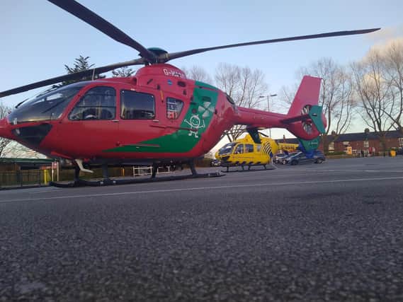 Two air ambulances landed on the nearby Sainsbury’s car park after a teenager was struck by a Range Rover.