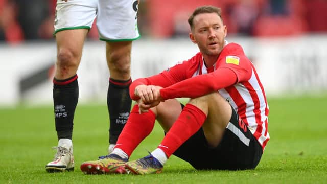 Sunderland player Aiden McGeady reacts dejectedly after the Sky Bet League One Play-off Semi Final 2nd Leg match between Sunderland and Lincoln City  at Stadium of Light.