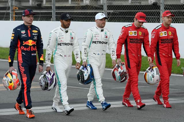 Max Verstappen, Lewis Hamilton, Valtteri Bottas, Charles Leclerc and Ferrari's German driver Sebastian Vettel take part in the Netflix documentary shooting ahead of the tests for the new 2020 season.