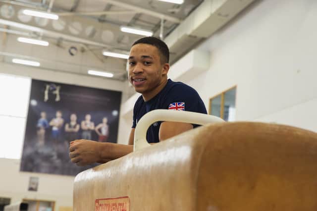 British gymnast Joe Fraser in training during content collection session as part of the Purplebricks Team GB Home Support Campaign.