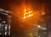 The fire rages in the Leonardo Building off Millennium Square. Picture: Dennis Morton