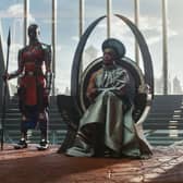 Florence Kasumba as Ayo, Angela Bassett as Ramonda and Danai Gurira as Okoye in Black Panther: Wakanda Forever. PIC: Marvel Studios. © 2022 MARVEL.