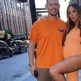Charlotte Crosby with her boyfriend Jake Ankers. Charlotte is wearing an outfit for the couple's gender reveal party, made  by Burnley born fashion designer Carrie-Ann Kay