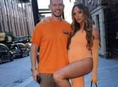 Charlotte Crosby with her boyfriend Jake Ankers. Charlotte is wearing an outfit for the couple's gender reveal party, made  by Burnley born fashion designer Carrie-Ann Kay