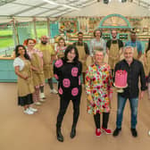 Noel Fielding, Prue Leith, Paul Hollywood and Matt Lucas with the bakers from this year's series.
