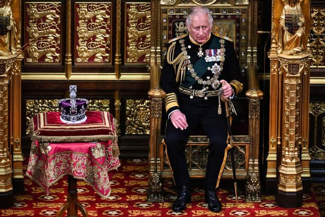 The Prince of Wales sits by the Imperial State Crown during the State Opening of Parliament in the House of Lords, London. Picture: Ben Stansall/PA Wire