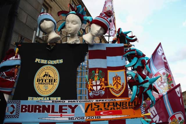 Merchandise for sale outside the stadium before the UEFA Europa League third round qualifier second leg between Burnley and Istanbul Basaksehir at Turf Moor.