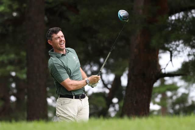 Rory McIlroy of Team Ireland reacts to his tee shot on the fifth hole during the second round of the Men's Individual Stroke Play on day seven of the Tokyo 2020 Olympic Games at Kasumigaseki Country Club on July 30, 2021 in Kawagoe, Saitama, Japan. (Photo by Chris Trotman/Getty Images)