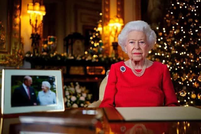A photograph of The Queen and Prince Philip was positioned prominently during Queen Elizabeth II's 2021 Christmas speech.